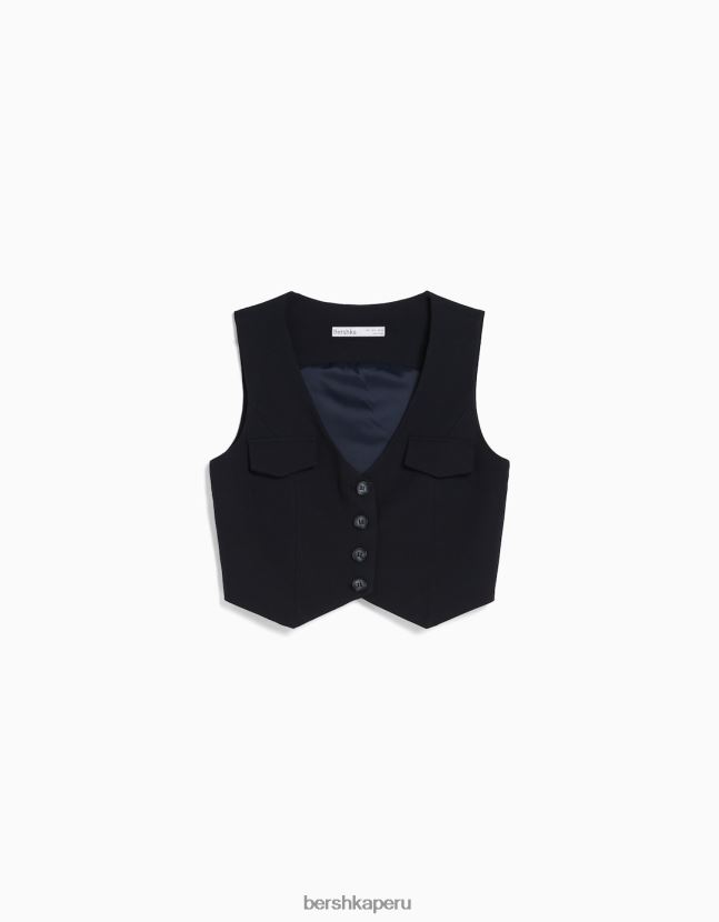 azul oscuro Bershka mujer chaleco de vestir con botones 806J6B1187