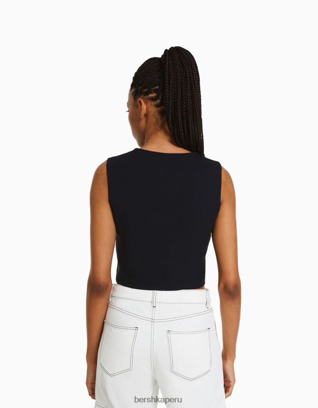 azul oscuro Bershka mujer chaleco de vestir con botones 806J6B1197