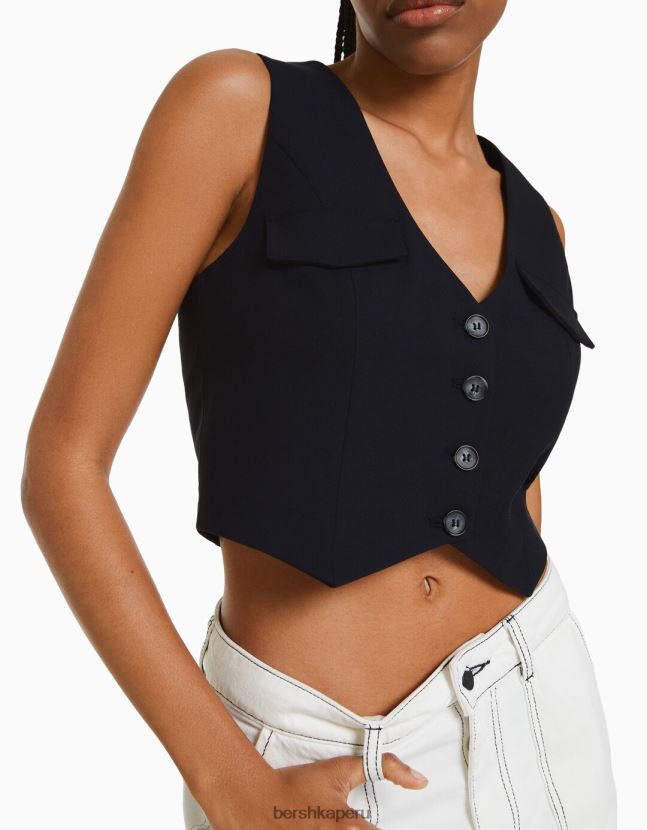 azul oscuro Bershka mujer chaleco de vestir con botones 806J6B1197