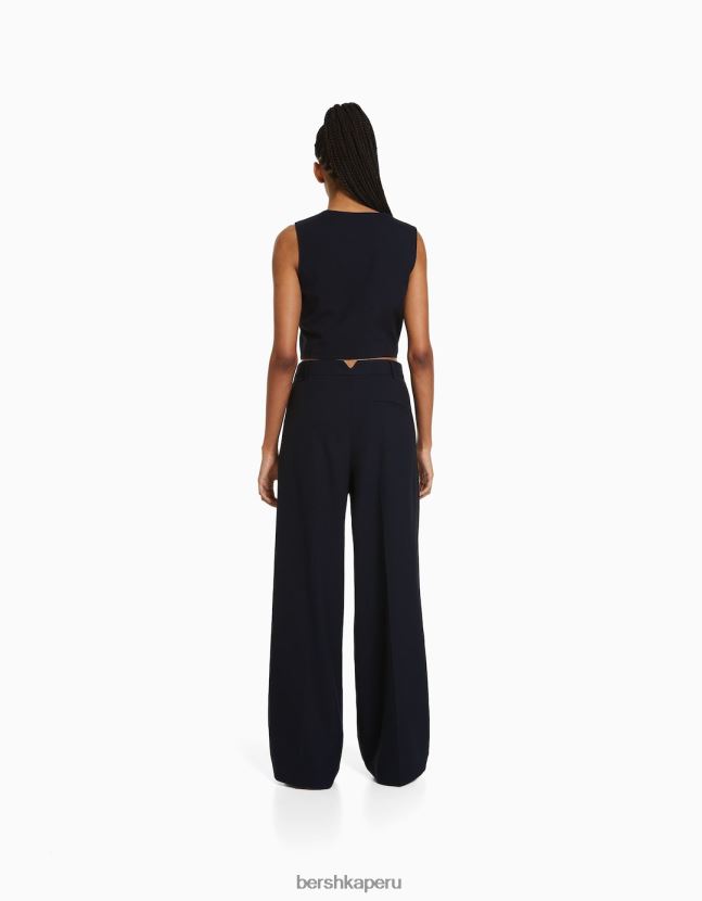 azul oscuro Bershka mujer chaleco de vestir con botones 806J6B850