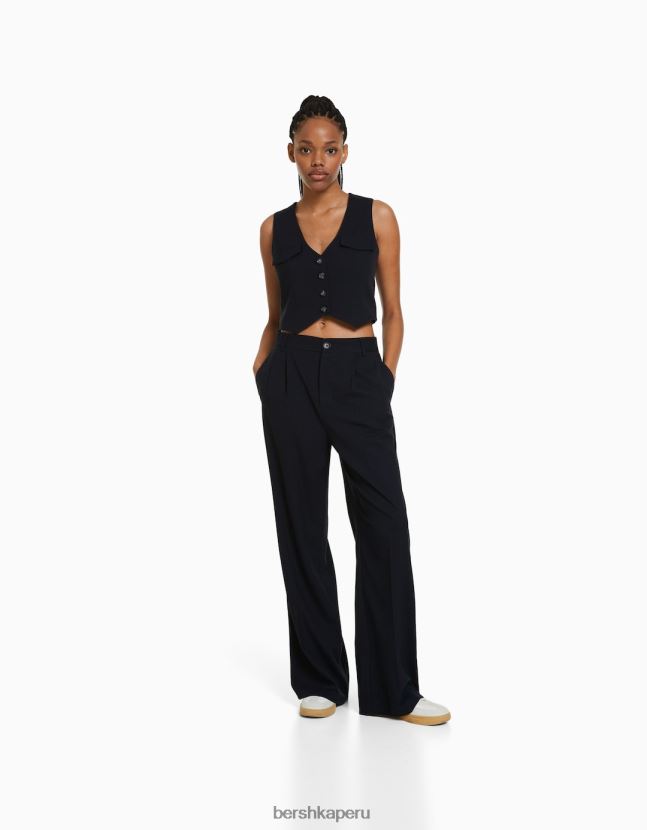 azul oscuro Bershka mujer chaleco de vestir con botones 806J6B850