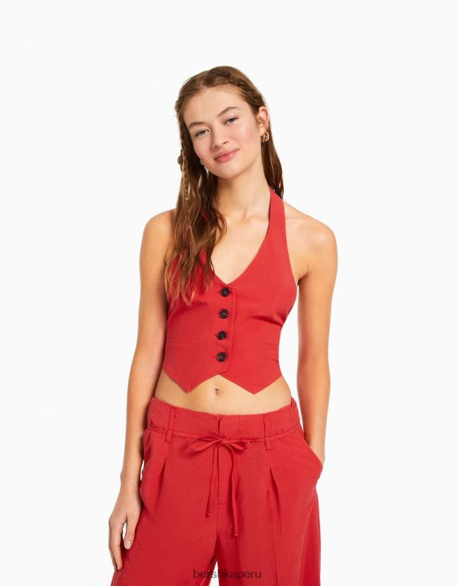 coral Bershka mujer chaleco halter de mezcla de lino 806J6B745