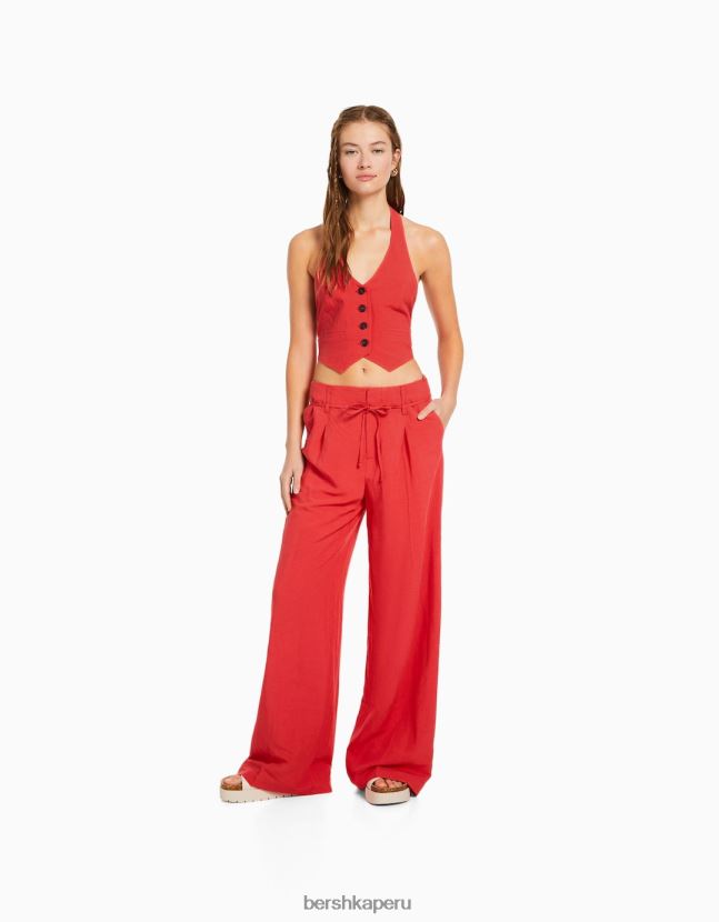 coral Bershka mujer chaleco halter de mezcla de lino 806J6B745