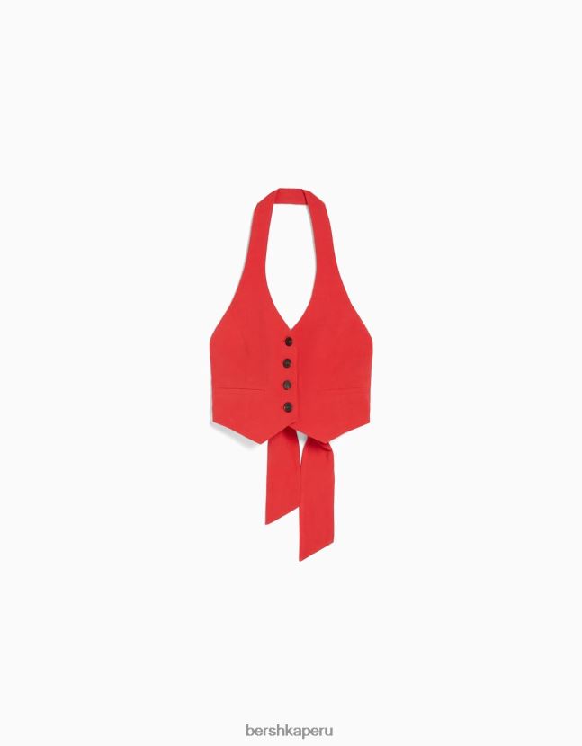 coral Bershka mujer chaleco halter de mezcla de lino 806J6B745