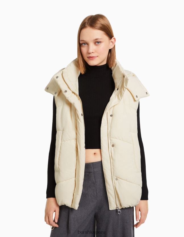 crema Bershka mujer chaleco acolchado de nailon oversize con capucha 806J6B1151