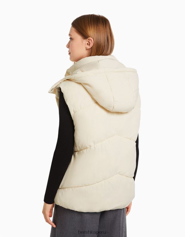 crema Bershka mujer chaleco acolchado de nailon oversize con capucha 806J6B1151