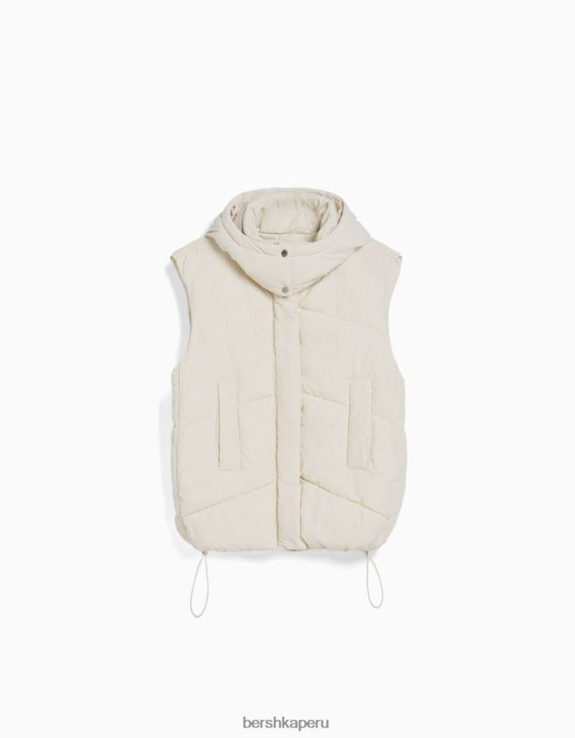 crema Bershka mujer chaleco acolchado de nailon oversize con capucha 806J6B1151