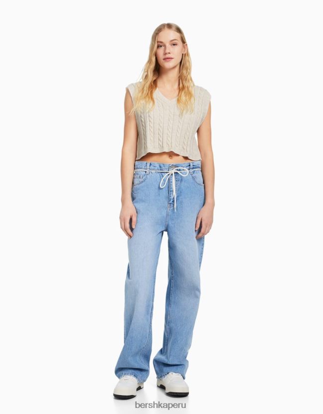 crema Bershka mujer chaleco de punto con cuello en V 806J6B1051