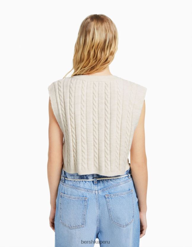 crema Bershka mujer chaleco de punto con cuello en V 806J6B1052