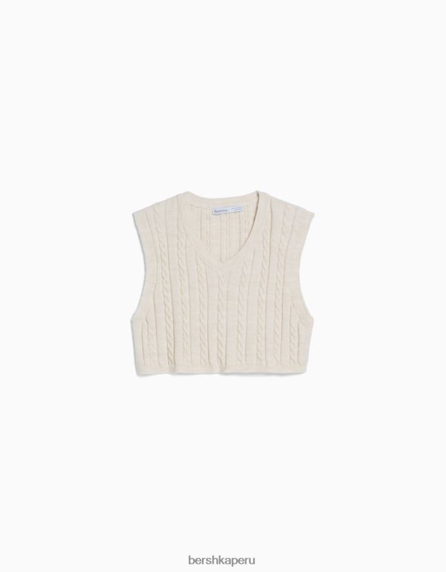 crema Bershka mujer chaleco de punto con cuello en V 806J6B1052