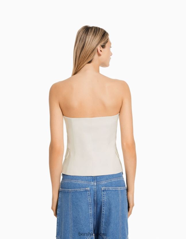 crema Bershka mujer chaleco de sastre con hombros descubiertos 806J6B669