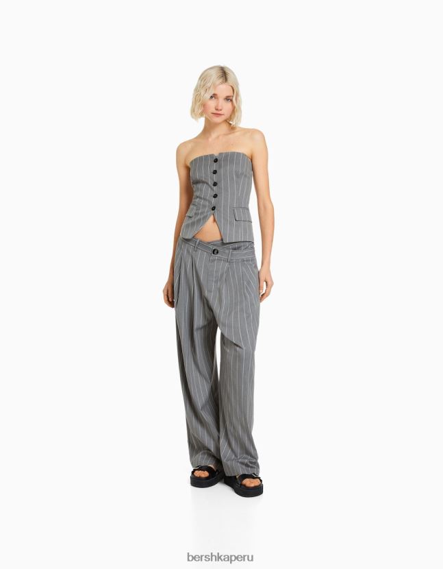 gris Bershka mujer chaleco de sastre con hombros descubiertos 806J6B1189