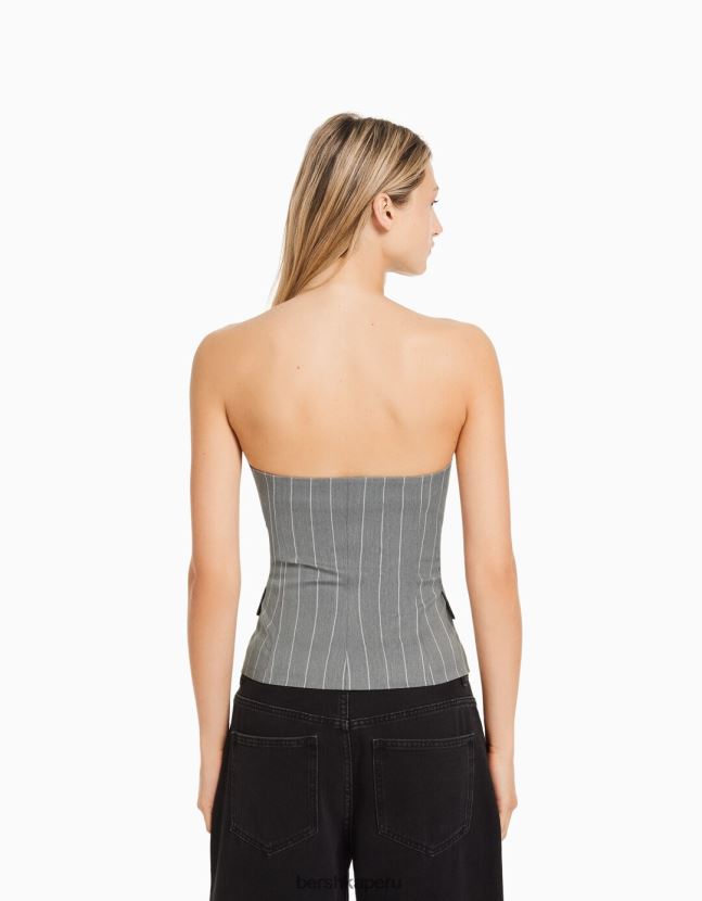 gris Bershka mujer chaleco de sastre con hombros descubiertos 806J6B670