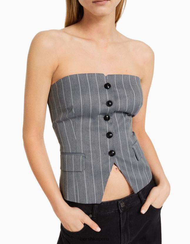 gris Bershka mujer chaleco de sastre con hombros descubiertos 806J6B670