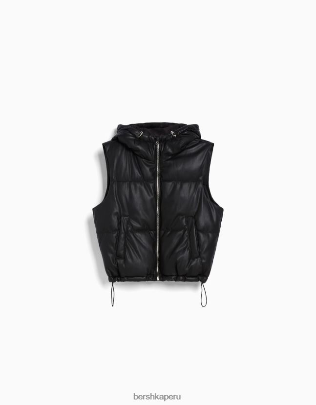 negro Bershka mujer chaleco de piel sintética con capucha 806J6B1177