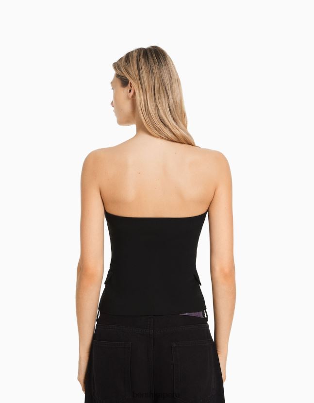 negro Bershka mujer chaleco de sastre con hombros descubiertos 806J6B671