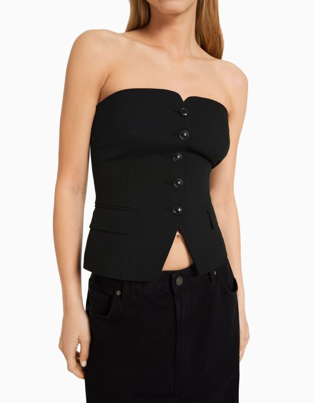 negro Bershka mujer chaleco de sastre con hombros descubiertos 806J6B671
