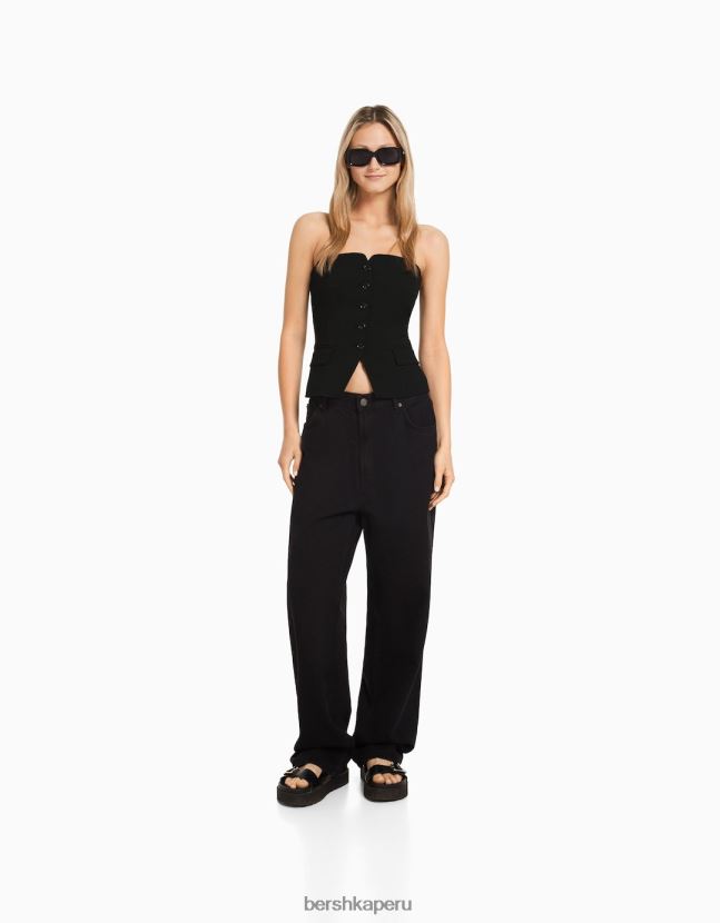 negro Bershka mujer chaleco de sastre con hombros descubiertos 806J6B671