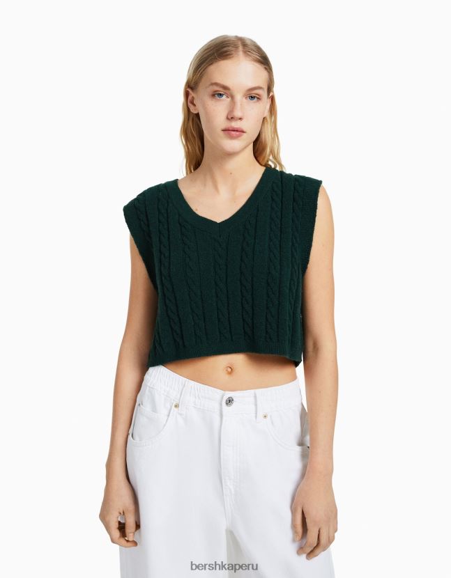 verde Bershka mujer chaleco de punto con cuello en V 806J6B1053