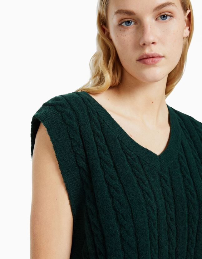 verde Bershka mujer chaleco de punto con cuello en V 806J6B1053