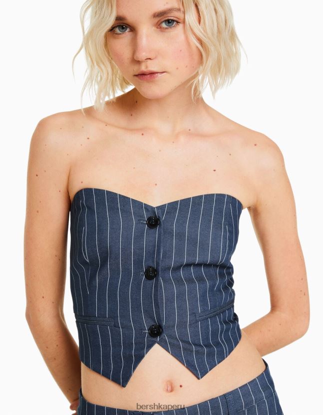azul oscuro Bershka mujer chaleco de vestir a rayas diplomáticas con hombros descubiertos 806J6B1188