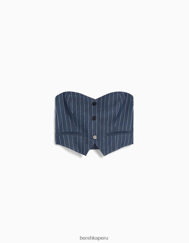 azul oscuro Bershka mujer chaleco de vestir a rayas diplomáticas con hombros descubiertos 806J6B1188