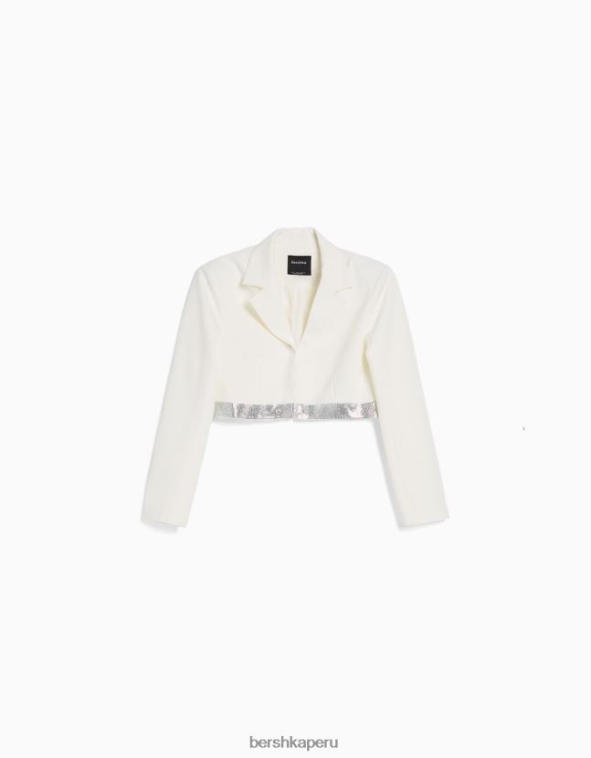 blanco Bershka mujer blazer con detalle de pedrería 806J6B1200