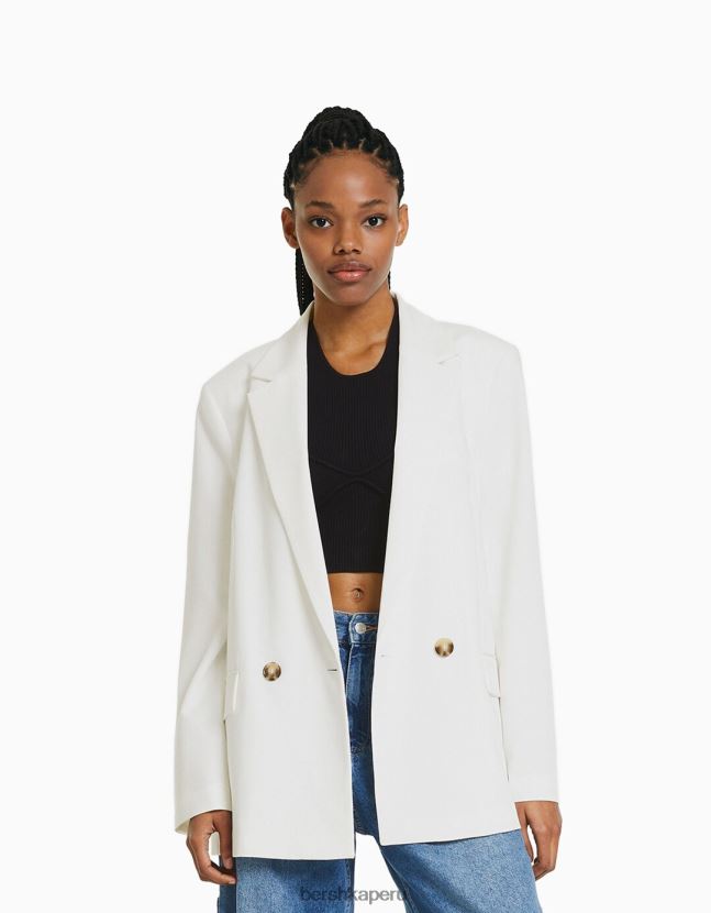 blanquecino Bershka mujer blazer de sastre regular fit con corte femenino y doble botonadura 806J6B1191