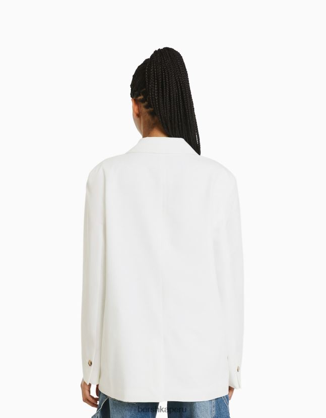 blanquecino Bershka mujer blazer de sastre regular fit con corte femenino y doble botonadura 806J6B1191