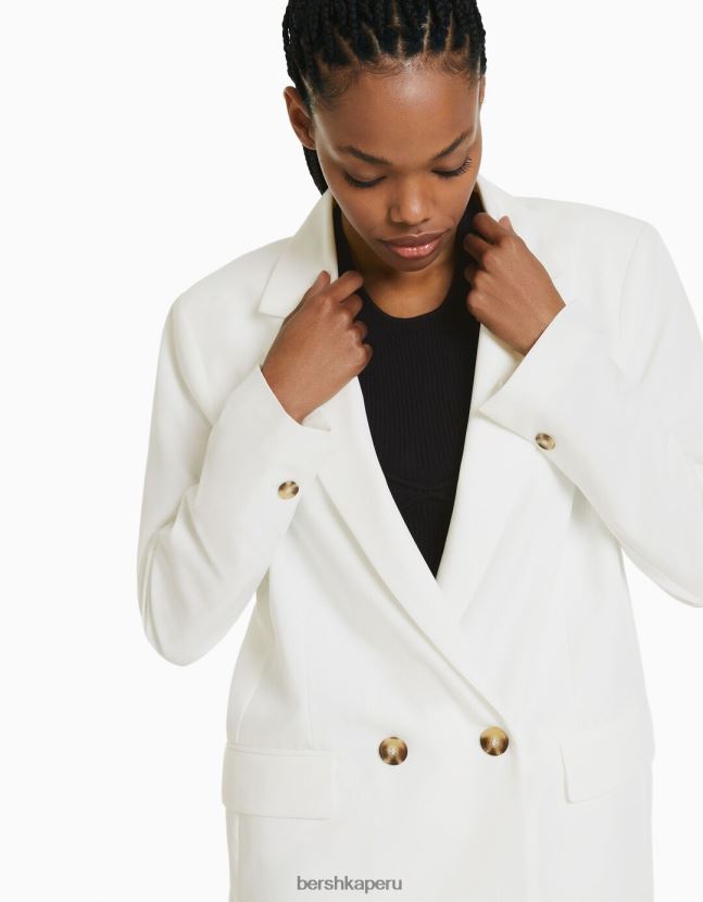blanquecino Bershka mujer blazer de sastre regular fit con corte femenino y doble botonadura 806J6B1191