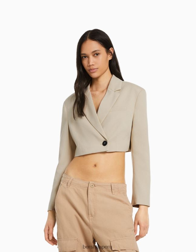 camello Bershka mujer blazer corto de sarga de vestir 806J6B1206