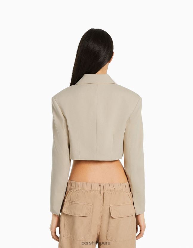 camello Bershka mujer blazer corto de sarga de vestir 806J6B1206
