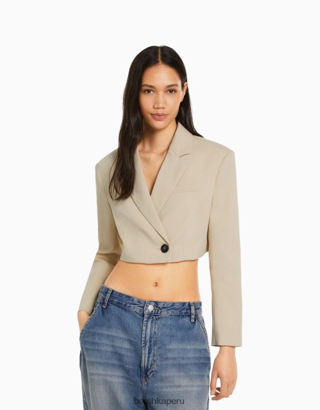 camello Bershka mujer blazer corto de sarga de vestir 806J6B1208