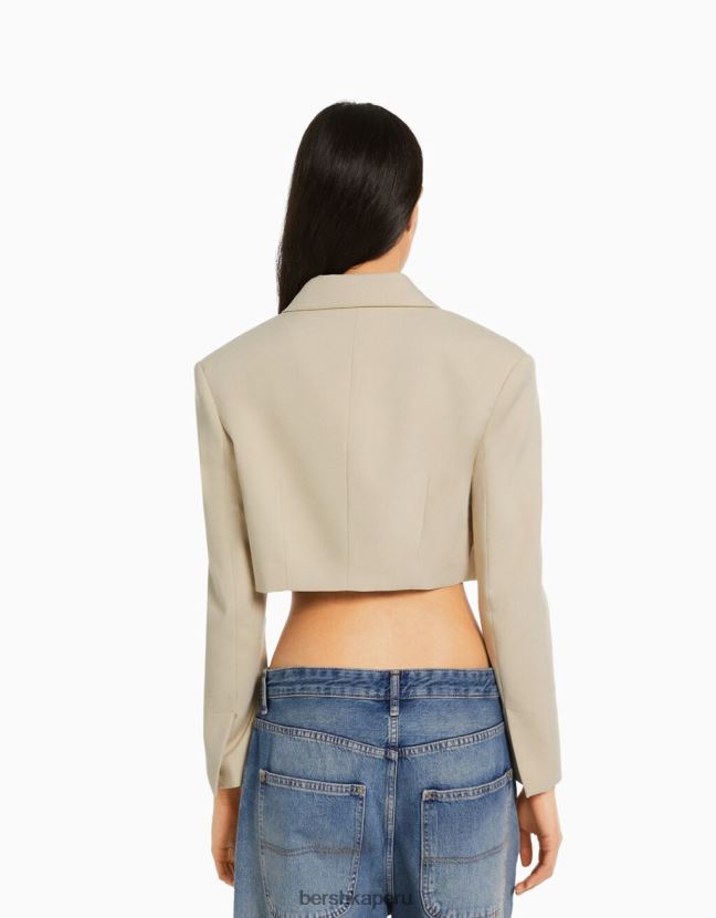 camello Bershka mujer blazer corto de sarga de vestir 806J6B1208