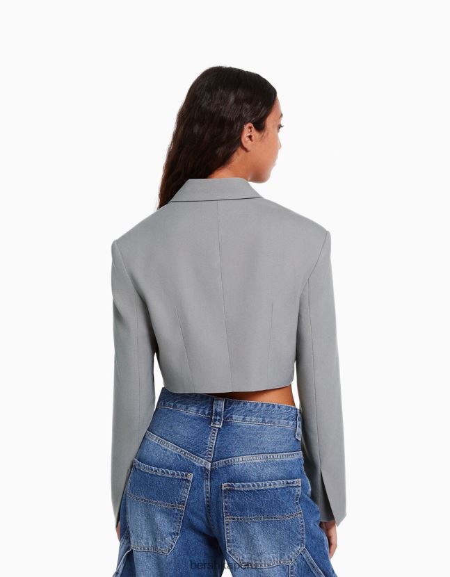gris Bershka mujer blazer corto de vestir 806J6B1199
