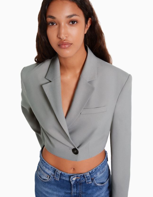 gris Bershka mujer blazer corto de vestir 806J6B1199