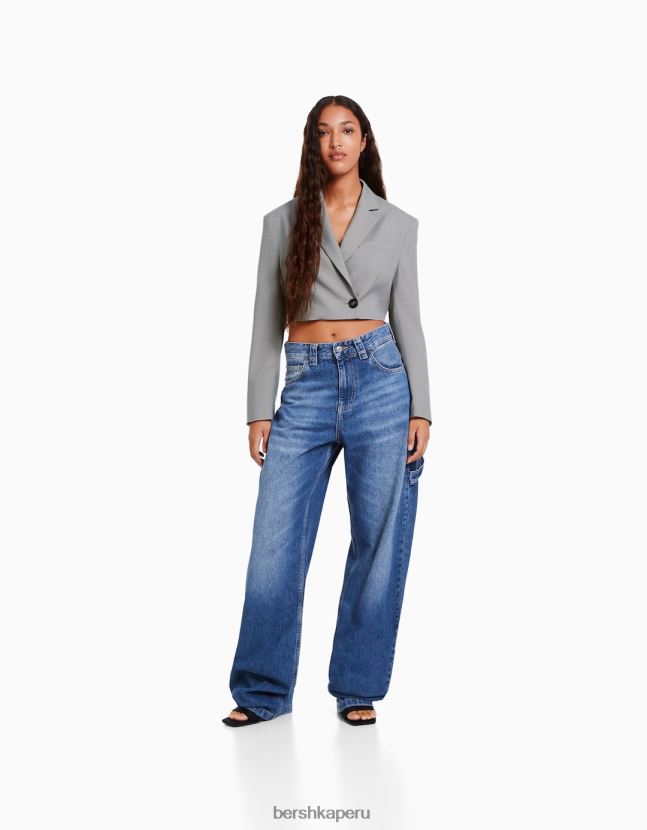 gris Bershka mujer blazer corto de vestir 806J6B1199