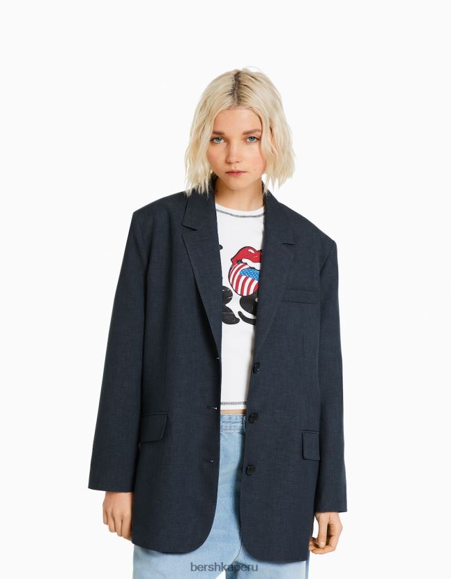 gris oscuro Bershka mujer blazer de vestir oversize 806J6B1201