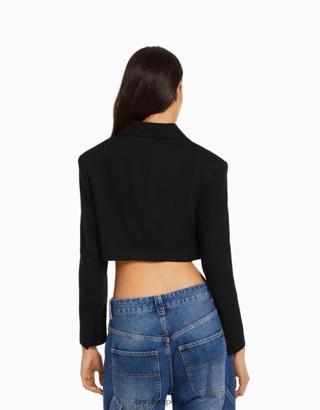 negro Bershka mujer blazer corto de sarga de vestir 806J6B1184
