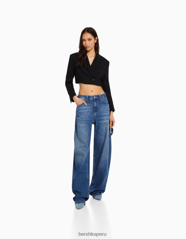 negro Bershka mujer blazer corto de sarga de vestir 806J6B1184