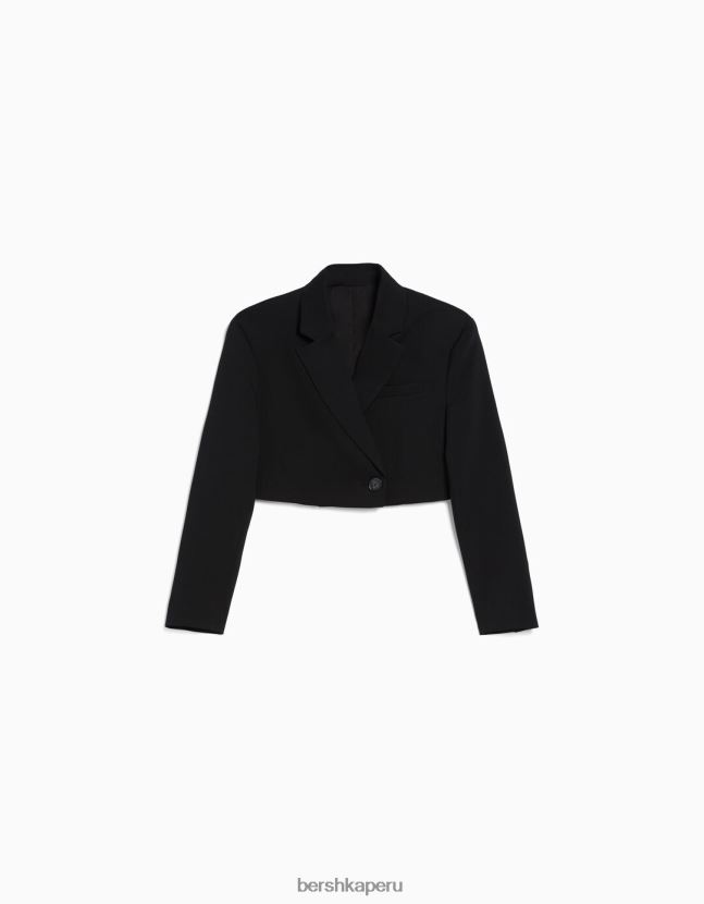 negro Bershka mujer blazer corto de sarga de vestir 806J6B1184