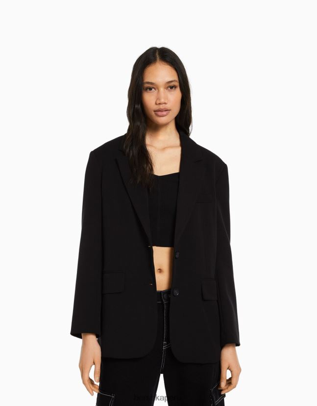negro Bershka mujer blazer de sastre holgado con corte femenino 806J6B1203