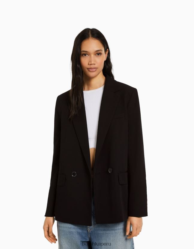negro Bershka mujer blazer de sastre regular fit con corte femenino y doble botonadura 806J6B1183