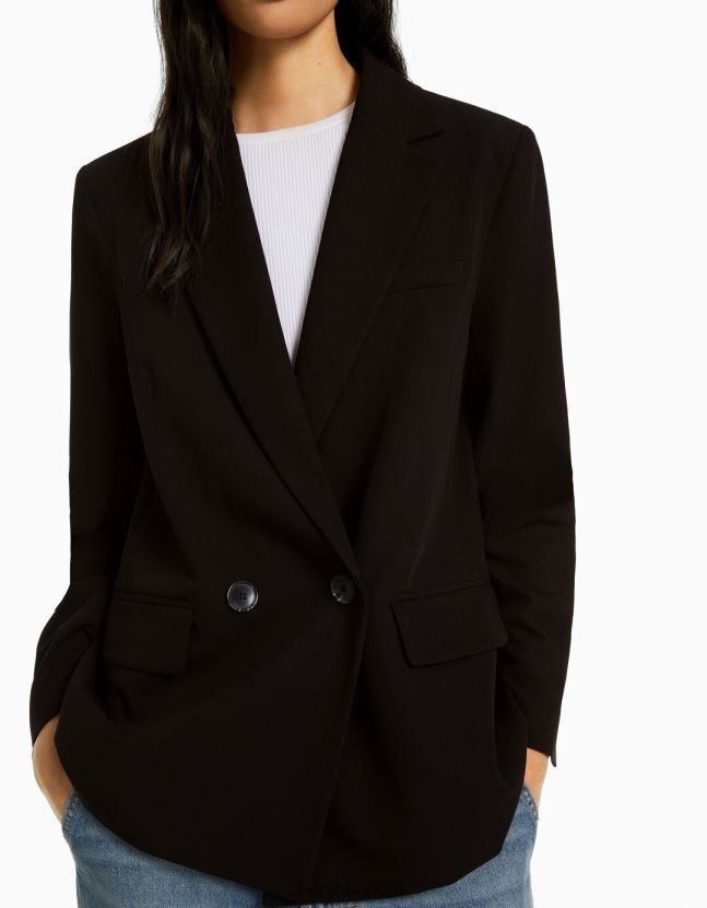 negro Bershka mujer blazer de sastre regular fit con corte femenino y doble botonadura 806J6B1183