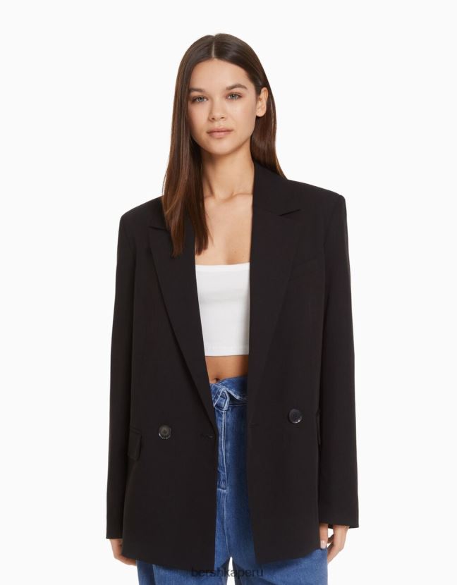 negro Bershka mujer blazer de sastre regular fit con corte femenino y doble botonadura 806J6B1193