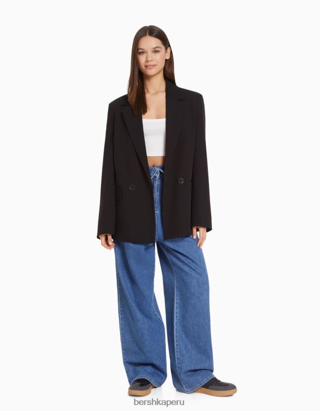 negro Bershka mujer blazer de sastre regular fit con corte femenino y doble botonadura 806J6B1193