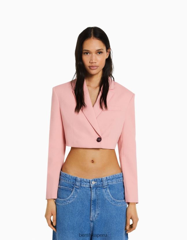 rosa Bershka mujer blazer corto de sarga de vestir 806J6B1207