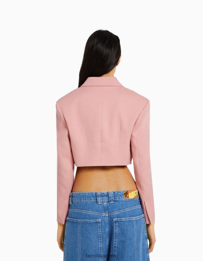 rosa Bershka mujer blazer corto de sarga de vestir 806J6B1207