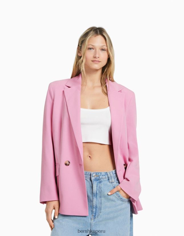 rosa Bershka mujer blazer de sastre regular fit con corte femenino y doble botonadura 806J6B1185