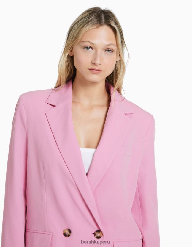 rosa Bershka mujer blazer de sastre regular fit con corte femenino y doble botonadura 806J6B1185
